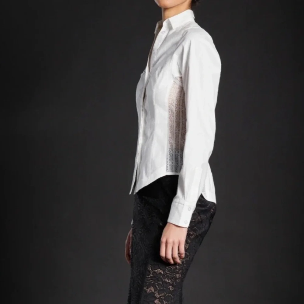 Byron Lars IN EARNEST White Button Down Oxford Lace Insert Shirt 6 EUC - Picture 8 of 10